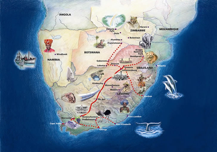 The Blue Train, South Africa - map of The Blue Train routes