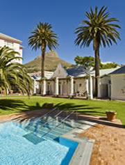 View of Librisa Spa from pool, The Mount Nelson Hotel, Cape Town