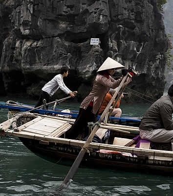 Red Dragon Junk, Halong Bay, Vietnam - villager Red Dragon Junk, Halong Bay, Vietnam - villager